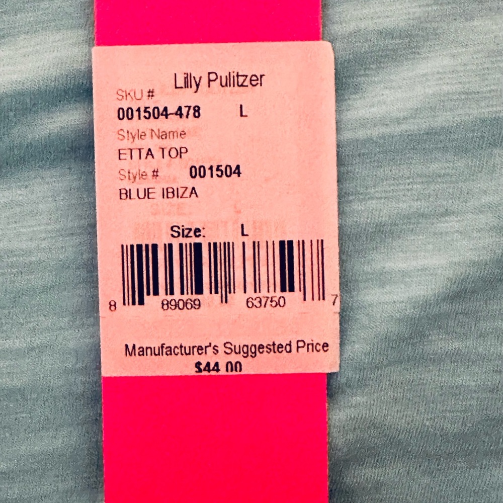 Lilly Pulitzer Blue Ibiza Etta Scoop Neck V-Neck Short Sleeve Tee Large - Picture 7 of 9
